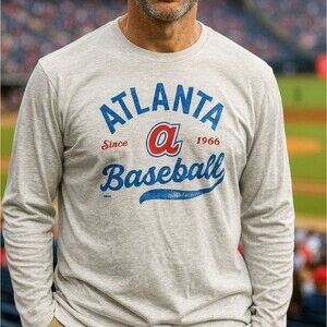Atlanta Braves Baseball MLB Men's XL Gray L/S Spell Out Since 1966 Georgia Sport
